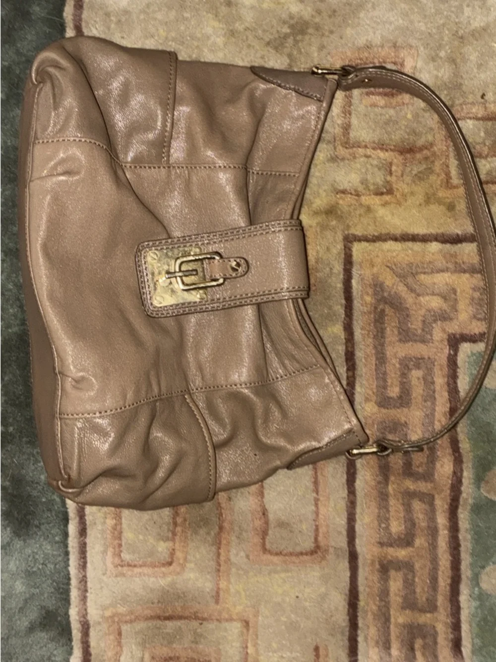 Michael Kors Brown Leather Shoulder Bag with Gold-Tone Lock KILLER BUY